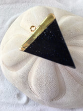 TRINITY- Speckled Black Onyx Triangle Agate, Gold Acent Pendant, Onyx Gem