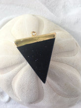 TRINITY- Speckled Black Onyx Triangle Agate, Gold Acent Pendant, Onyx Gem