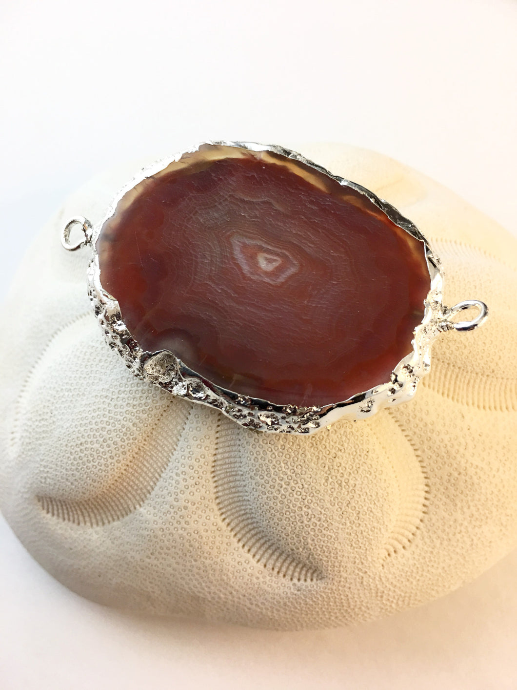 VANESSA -Silver Plated Red Onyx Agate Druzy Slice Connector Double Bails