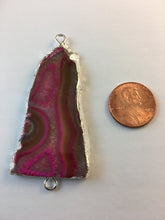 VERONICA- Double Bail Silver Plated Hot Pink Sliced Druzy Agate