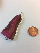 VERONICA- Double Bail Silver Plated Hot Pink Sliced Druzy Agate