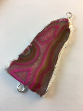 VERONICA- Double Bail Silver Plated Hot Pink Sliced Druzy Agate