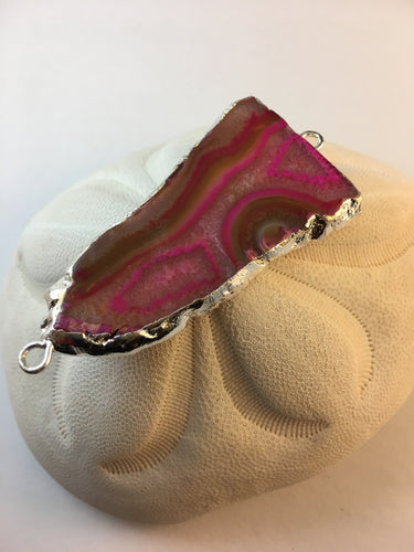 VERONICA- Double Bail Silver Plated Hot Pink Sliced Druzy Agate