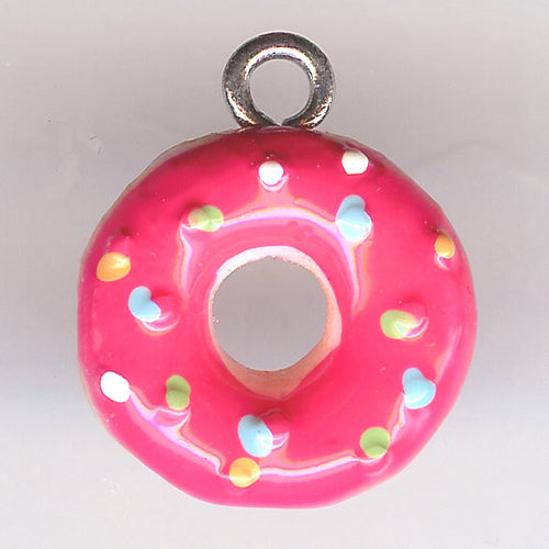 1 Charm- Hot Pink Frosted Donut with Sprinkles. Homer Simpson Donut Charm